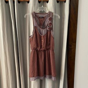 Janet Paris Dress, Rose Colorwith Brown Polka Dots and Silver Lining, Size Small